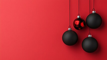 Gothic Christmas ornaments, black and red aesthetic, 3D illustration