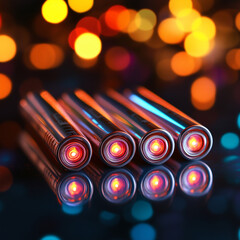 AA alkaline batteries with lights on background