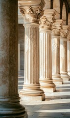 Ornate columns line a stone walkway.