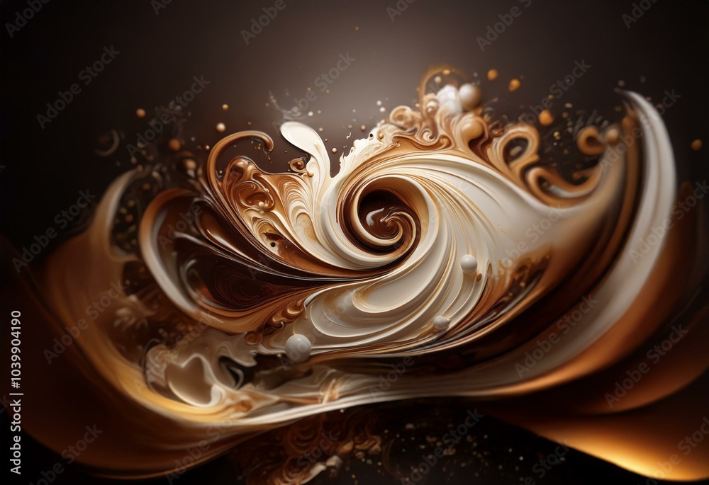 Sticker Abstract swirling patterns of white, brown and gold, with small white spheres scattered throughout.