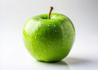 Crisp Green Apple on White Background - Minimalistic Freshness and Vibrant Color for Stock Photography