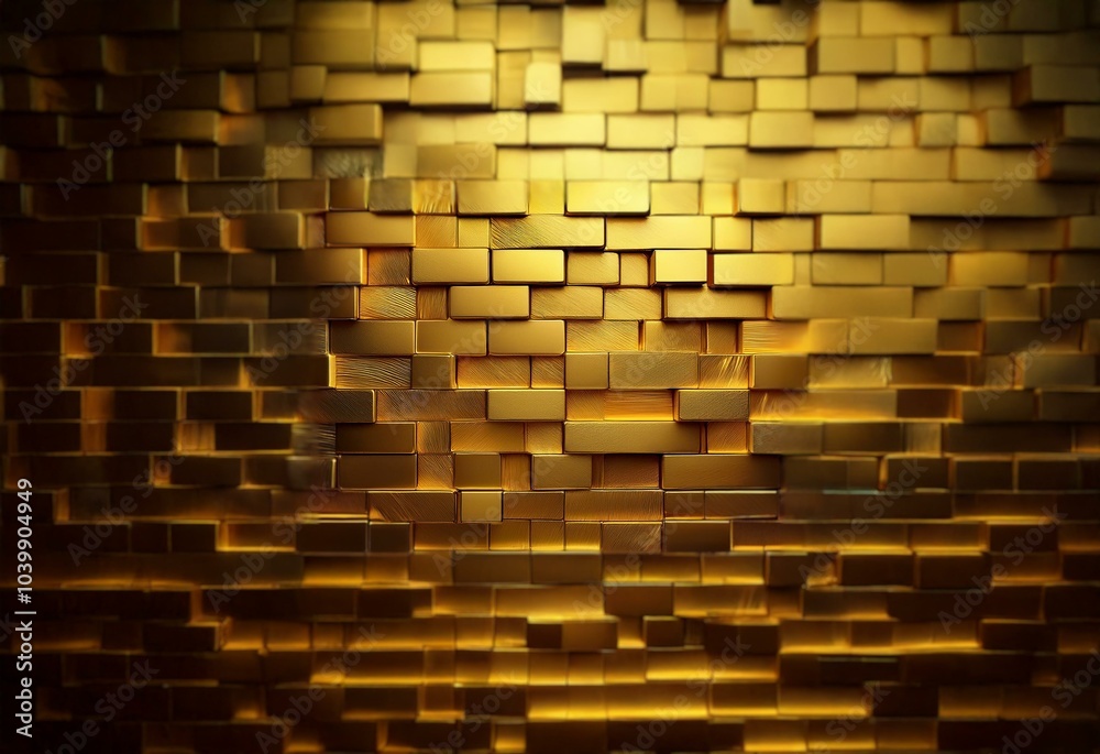 Poster a wall of rectangular blocks, each with a golden metallic sheen, creates a modern and abstract backg