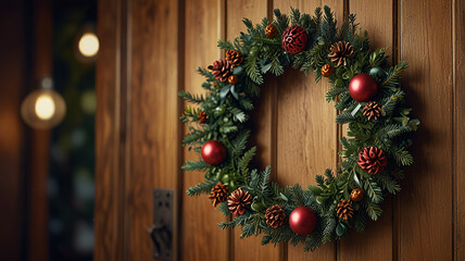 Vintage Pine Wreath Decorated with Ornaments