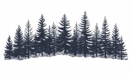 Fototapeta premium Winter forest silhouettes of fir trees and spruces with wood tree background.
