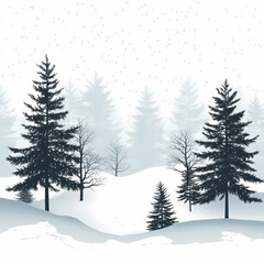 Obraz premium Winter forest silhouettes of fir trees and spruces with wood tree background.