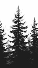 Fototapeta premium Winter forest silhouettes of fir trees and spruces with wood tree background.