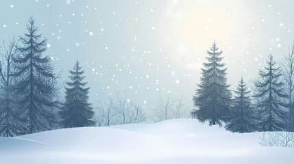 Fototapeta premium Winter forest silhouettes of fir trees and spruces with wood tree background.