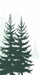 Fototapeta premium Winter forest silhouettes of fir trees and spruces with wood tree background.