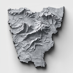 A map of a mountainous region with a white border. The mountains are covered in snow and the map is in black and white