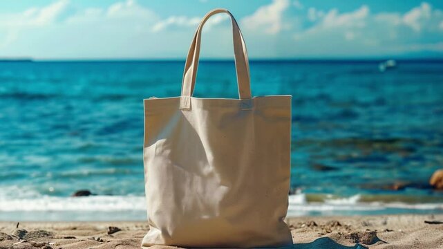 mockup of an ecological bag on the background of the sea