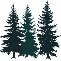 Obraz premium Winter forest silhouettes of fir trees and spruces with wood tree background.