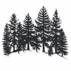 Obraz premium Winter forest silhouettes of fir trees and spruces with wood tree background.