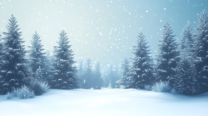 Fototapeta premium Winter forest silhouettes of fir trees and spruces with wood tree background.