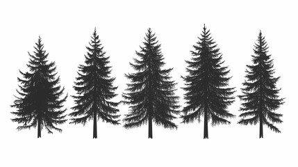 Obraz premium Winter forest silhouettes of fir trees and spruces with wood tree background.