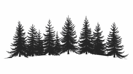 Obraz premium Winter forest silhouettes of fir trees and spruces with wood tree background.