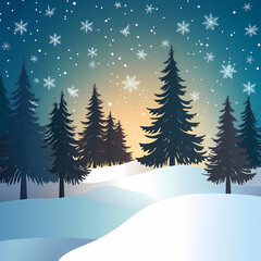 Fototapeta premium Winter forest silhouettes of fir trees and spruces with wood tree background.