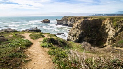 Towering Cliffs Overlooking the Ocean Waves