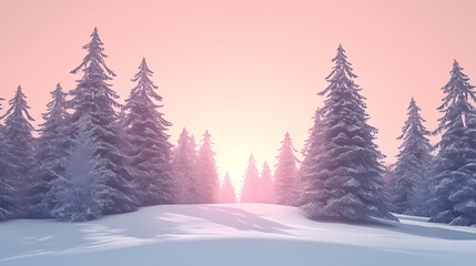 Winter forest silhouettes of fir trees and spruces with wood tree background.