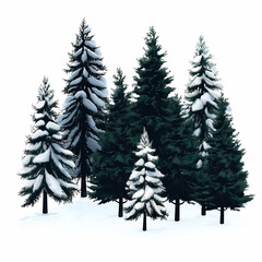 Obraz premium Winter forest silhouettes of fir trees and spruces with wood tree background.