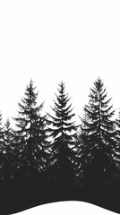 Obraz premium Winter forest silhouettes of fir trees and spruces with wood tree background.