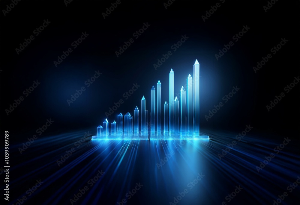 Aufkleber a blue glowing line graph with rising bars in a dark setting.