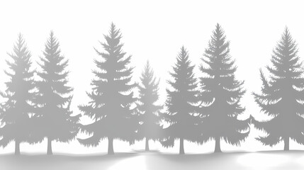 Obraz premium Winter forest silhouettes of fir trees and spruces with wood tree background.