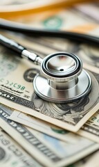 Stethoscope on a stack of US dollar bills.