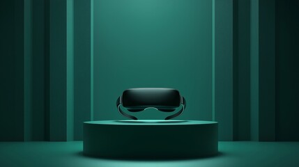 Futuristic Podium Displaying Premium VR Headset
