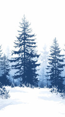 Fototapeta premium Winter forest silhouettes of fir trees and spruces with wood tree background.