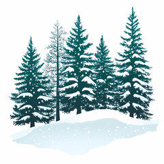 Fototapeta premium Winter forest silhouettes of fir trees and spruces with wood tree background.