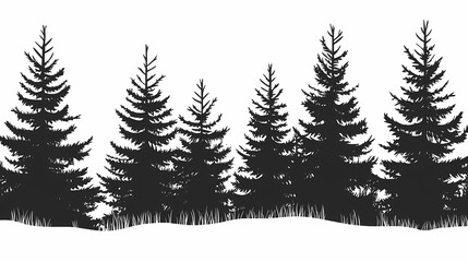 Obraz premium Winter forest silhouettes of fir trees and spruces with wood tree background.