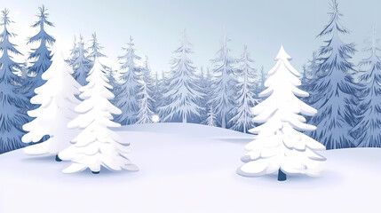 Obraz premium Winter forest silhouettes of fir trees and spruces with wood tree background.