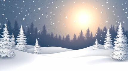 Fototapeta premium Winter forest silhouettes of fir trees and spruces with wood tree background.
