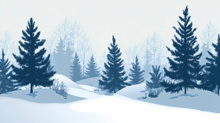 Fototapeta premium Winter forest silhouettes of fir trees and spruces with wood tree background.