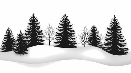 Obraz premium Winter forest silhouettes of fir trees and spruces with wood tree background.
