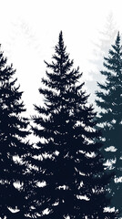 Obraz premium Winter forest silhouettes of fir trees and spruces with wood tree background.