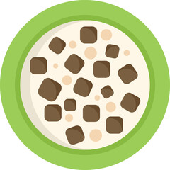 Green bowl is filled with square cereal pieces and milk for a healthy and nutritious breakfast