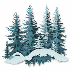 Fototapeta premium Winter forest silhouettes of fir trees and spruces with wood tree background.