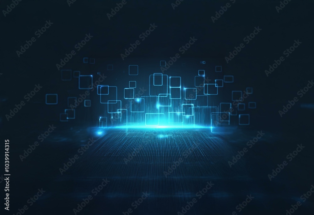 Aufkleber abstract blue glowing squares on a dark background over a grid.