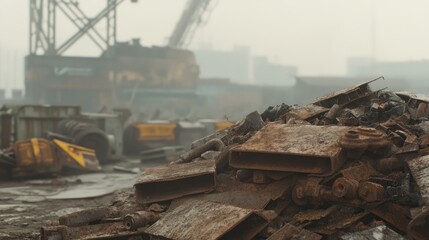Industrial Scrap Heap in Foggy Environment