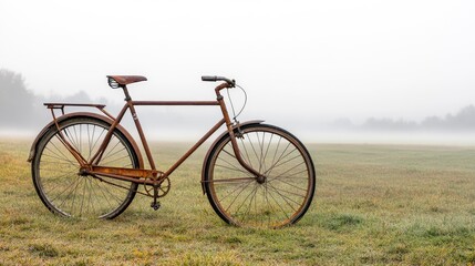 Obraz premium Vintage Bicycle in Misty Field Landscape
