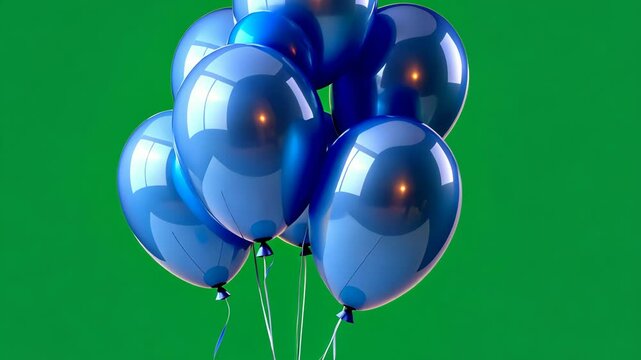 Colorful blue balloons floating against a green background