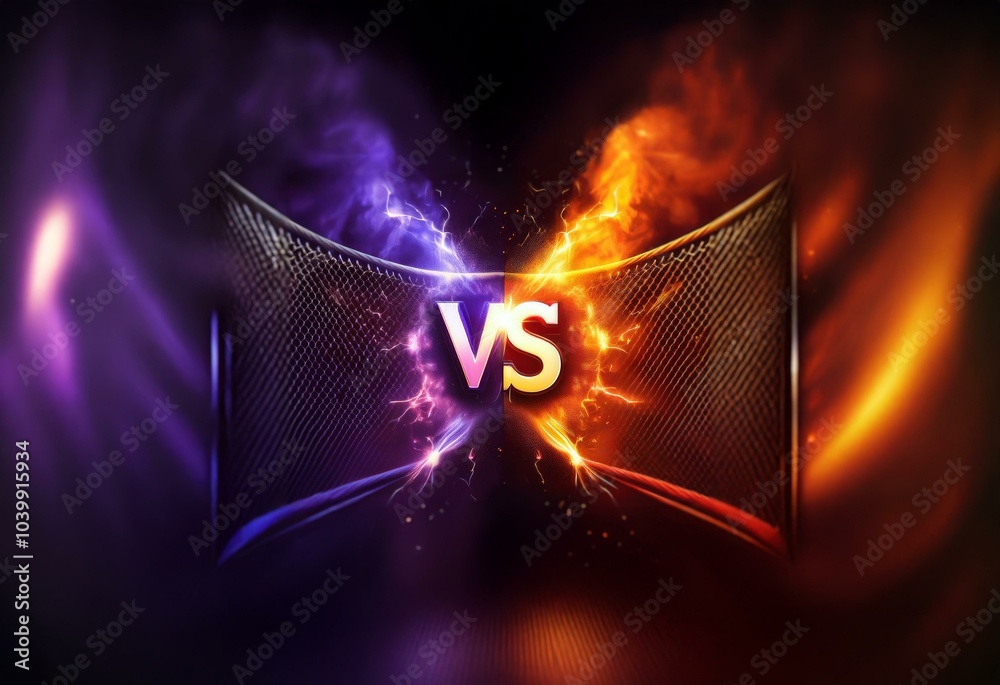 Poster a dark background with two curved metallic cage-like structures, one with a purple and blue glow and