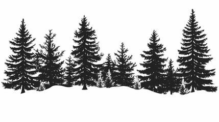 Fototapeta premium Winter forest silhouettes of fir trees and spruces with wood tree background.