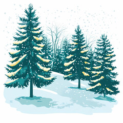 Fototapeta premium Winter forest silhouettes of fir trees and spruces with wood tree background.