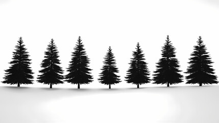 Fototapeta premium Winter forest silhouettes of fir trees and spruces with wood tree background.