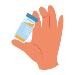 Hand holding an ampoule for medical injection. Vaccination and healthcare concept