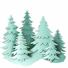 Obraz premium Winter forest silhouettes of fir trees and spruces with wood tree background.