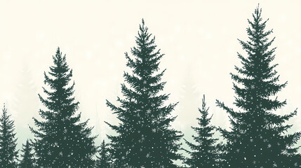 Fototapeta premium Winter forest silhouettes of fir trees and spruces with wood tree background.