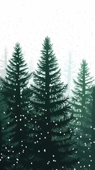 Obraz premium Winter forest silhouettes of fir trees and spruces with wood tree background.